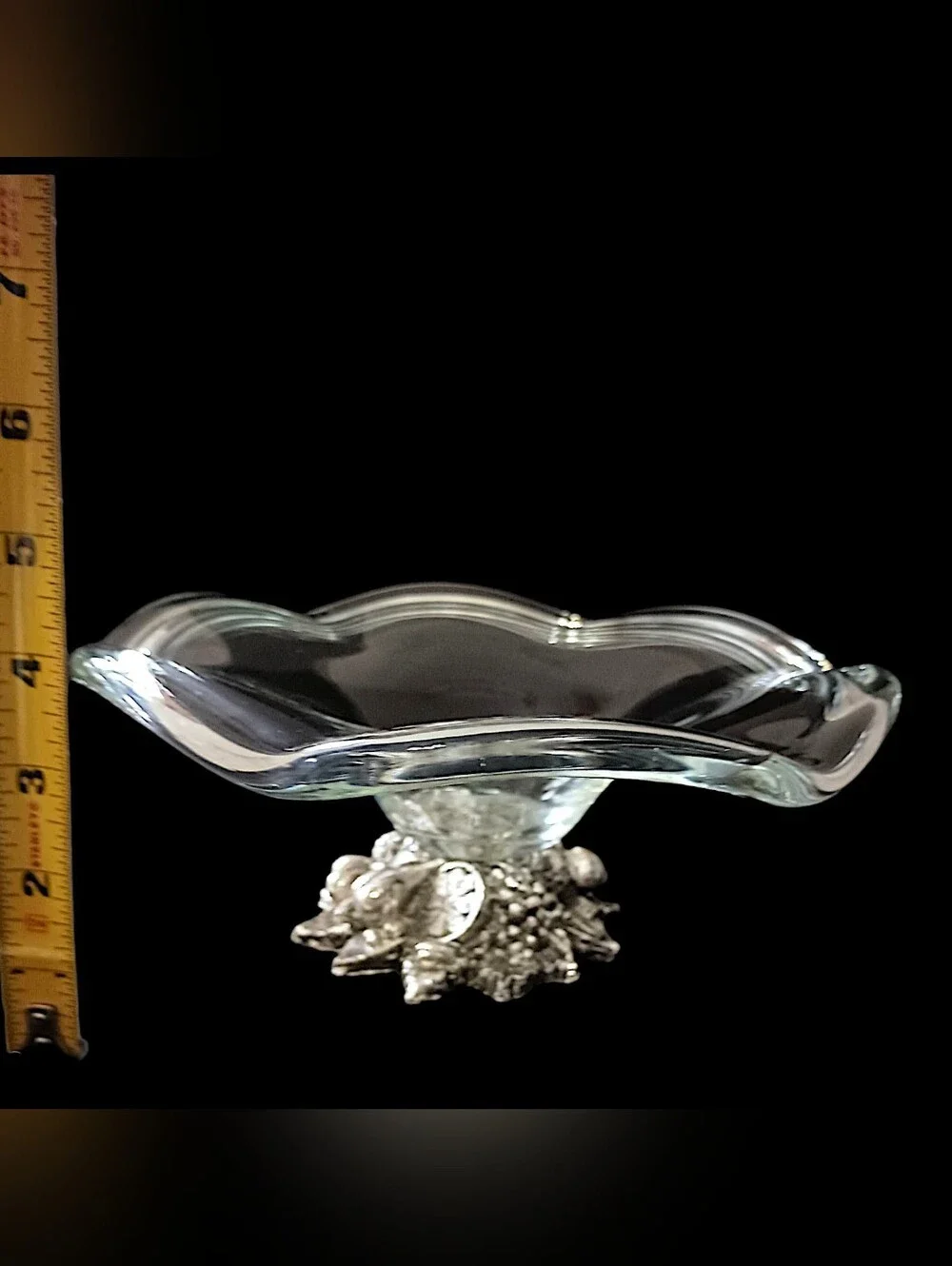 Vintage Murano Cristal Line Compote Bowl Dish Silver Tone Fruit Pedestal Italy